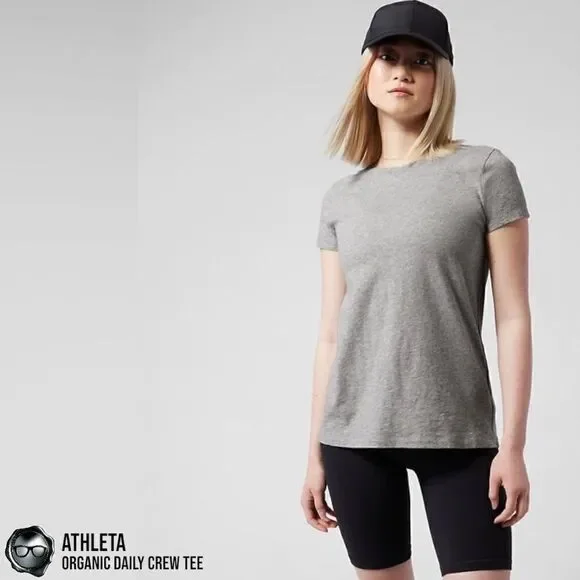 ATHLETA ORGANIC DAILY CREW TEE SHIRT GREY HEATHER COTTON T-SHIRT SIZE LARGE NEW - Picture 1 of 14